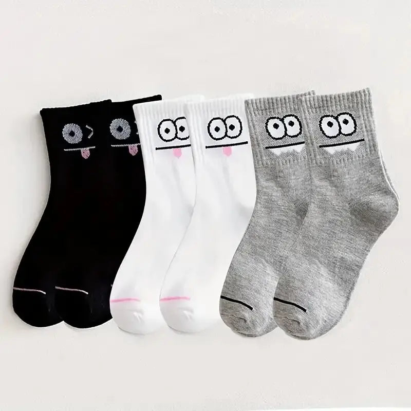 5/10 Pairs Women's Cute Expression Printed Ankle Socks Comfort Interesting Spring Autumn Medium Tube Sock Girls' Short Socks