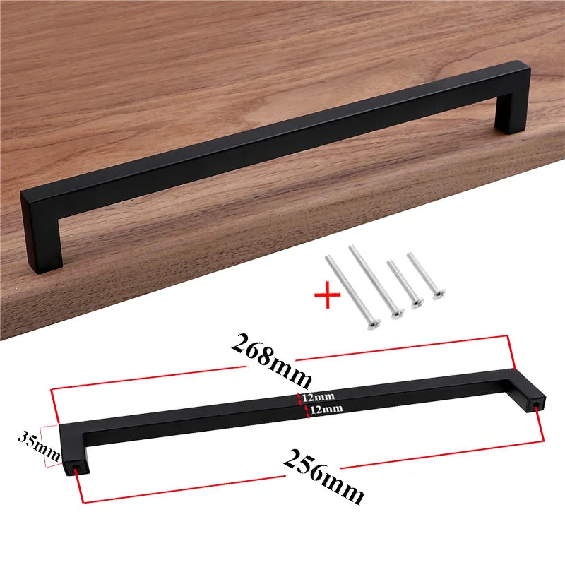 RUNBAZEF Modern Black Cabinet Handle Square Furniture Hardware Stainless Steel Kitchen Door Knobs Cupboard Wardrobe Drawer Pulls