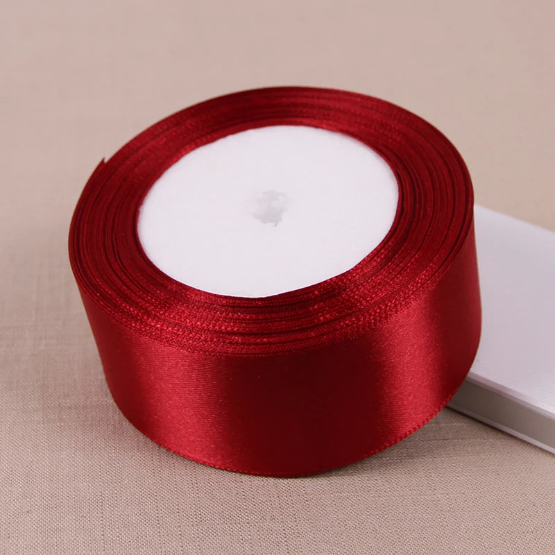 (25 yards/roll) Wine Red Single Face Satin Ribbon Wholesale Gift Wrapping Christmas New Year Apparel Sewing Fabric gift Ribbon