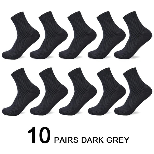 10 Pairs/Lot Men's Bamboo Fiber Socks 2025 New Compression Autumn Long Black Business Casual Man Dress Sock Gift Plus Size 42-45