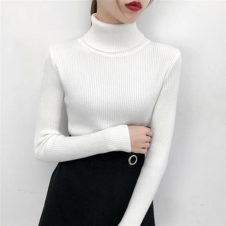 2024 Autumn Winter Thick Sweater Women Knitted Ribbed Pullover Sweater Long Sleeve Turtleneck Slim Jumper Soft Warm Pull Femme
