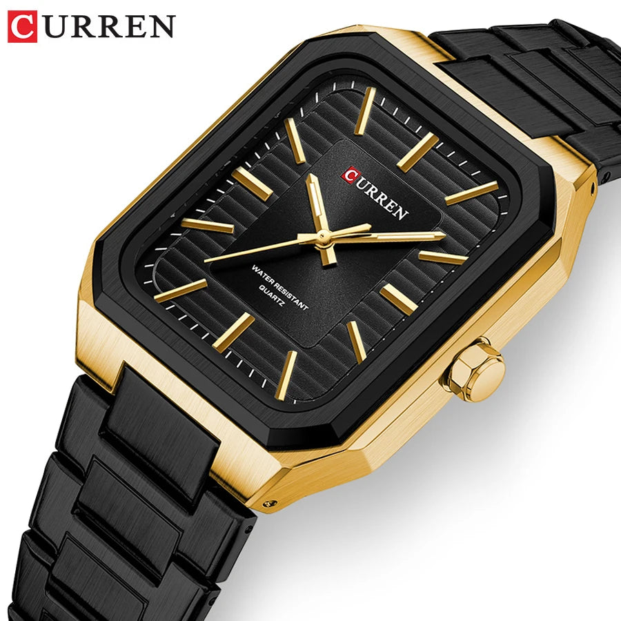 CURREN 8457 Square Minimalist Steel Band Watch Waterproof Couple Watch Men's and Women's Watch with Bar Dial