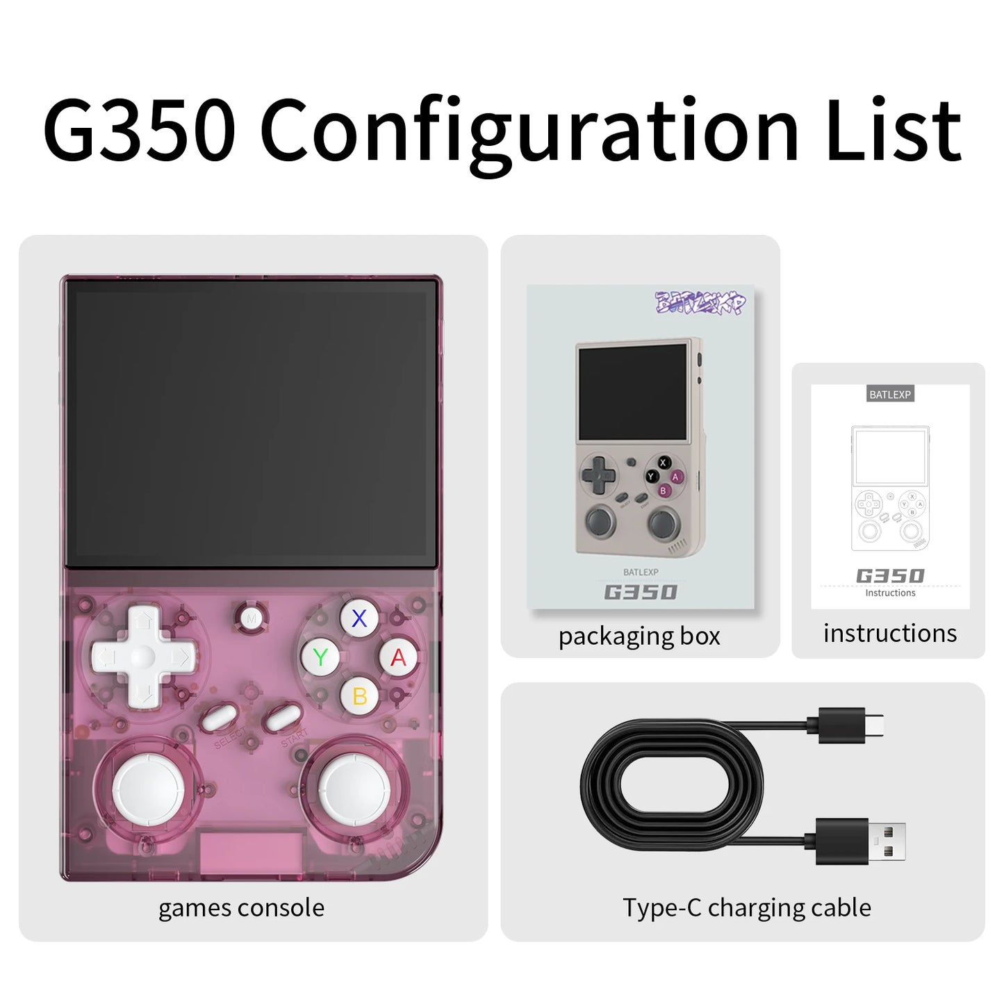 BATLEXP G350 Retro Handheld Game Console Linux 64-bit System 3.5" IPS Screen RK3326 Portable Pocket Video Player 64GB 4000 Games