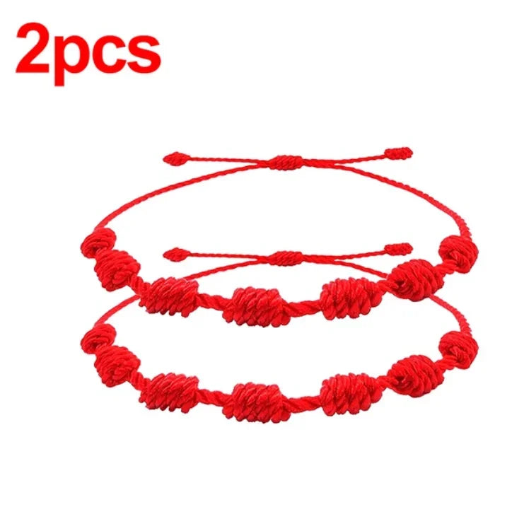 Red String Bracelets for Lucky 7 Knots Adjustable Handmade DIY Rope Bangles for Couple Frirends Amulet Jewelry Accessories