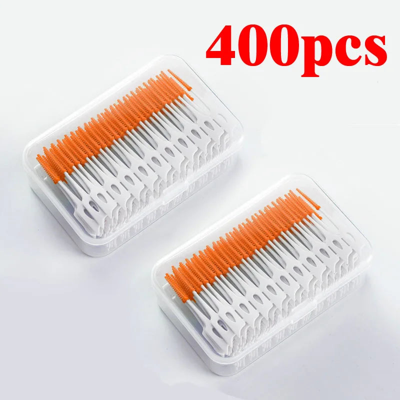 200/400pcs Interdental Silicone Brushes Dental Toothpicks Brush Between Teeth Silicone Toothpicks With Thread Oral Cleaning Tool