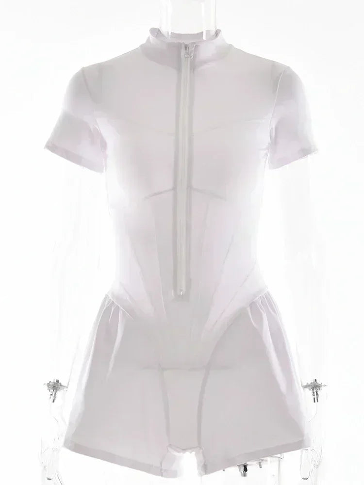 Elegant Women Zip-up O-neck Long Sleeve Jumpsuit Streetwear 2025 Summer Autumn Female Overalls One Piece Fitness Sports Bodysuit