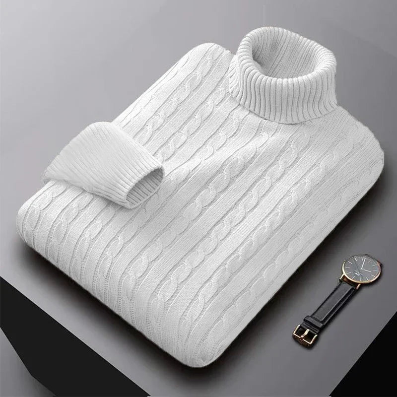 2025 neue männer High Neck Pullover Einfarbig Pullover Gestrickte Warme Casual Rollkragen Sweatware Woll Herren Winter Outdoor Tops
