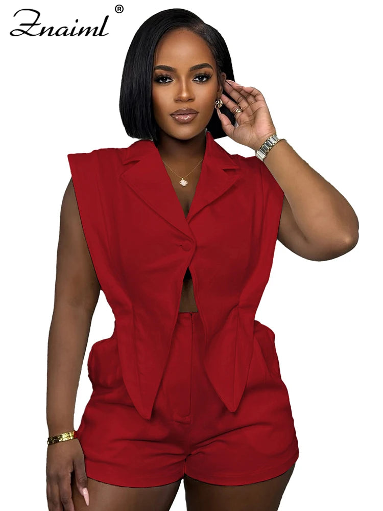 Znaiml Elegant White Patchwork Rompers Playsuits Women Lapel Sleeveless Slim Shorts Jumpsuits Hollow Button Birthday Overalls