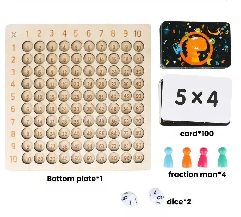 99 Multiplication Board Game Wooden Montessori Kids Learning Educational Toys Math Counting Hundred Board Interactive Thinking