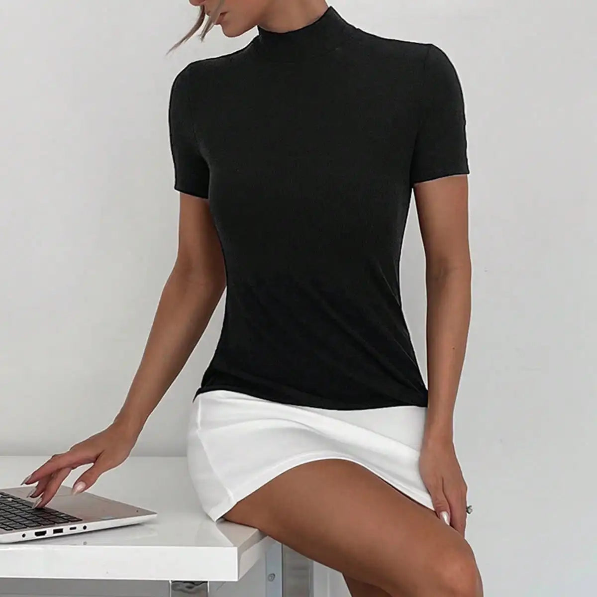 New Spring and Summer Workplace Commuter Office Woman Elite Style Contrast Color Splicing Simple Ultra-short Dress Woman