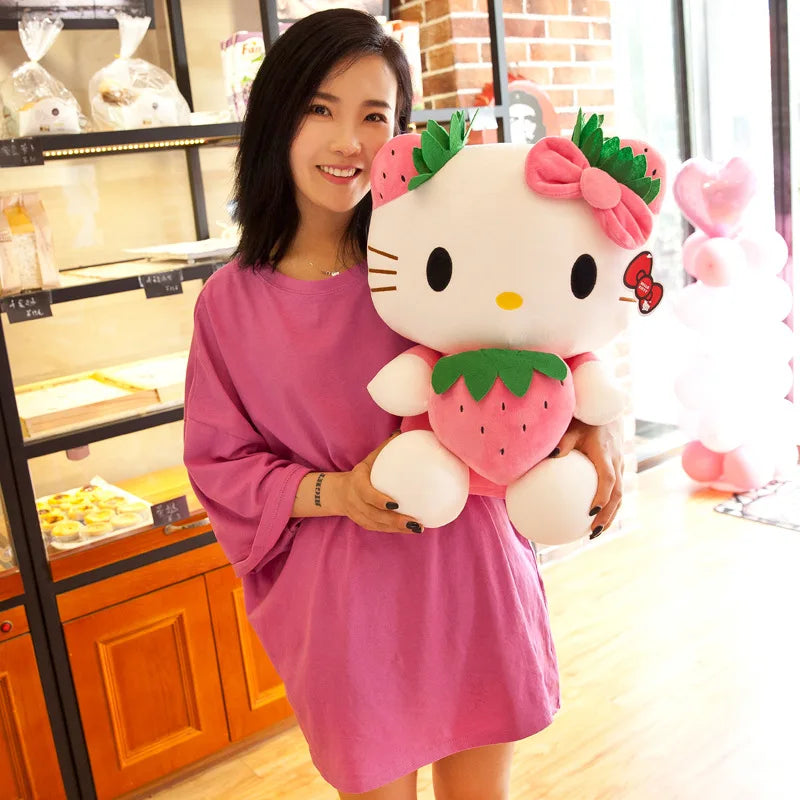 Kawaii Sanrio Hello Kitty Plüsch Stofftier Erdbeere KT Katze Kissen Puppe Kindergeburtstagsgeschenk Heimdekoration Tierpuppe