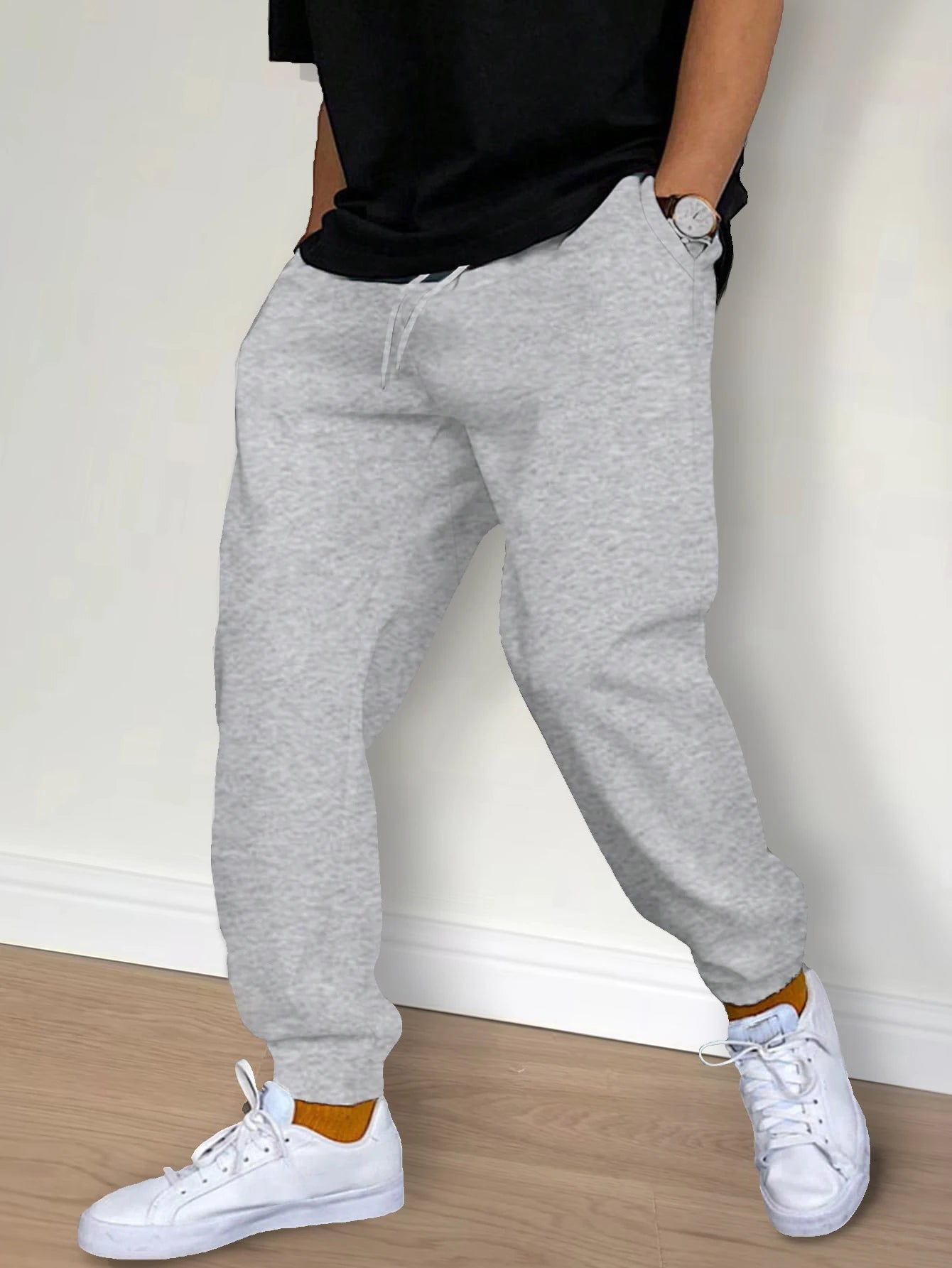 Men's Casual Pants Sweatpants Spring Autumn Fleece Sports Pants Solid Color Gym Trousers Running Workout Jogging Long Pants