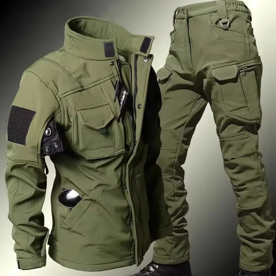 Waterproof Shark Skin Tactical Sets Mens Thicken Fleece New Soft Shell Combat Jackets+windproof Warm Cargo Pant 2 Piece Set