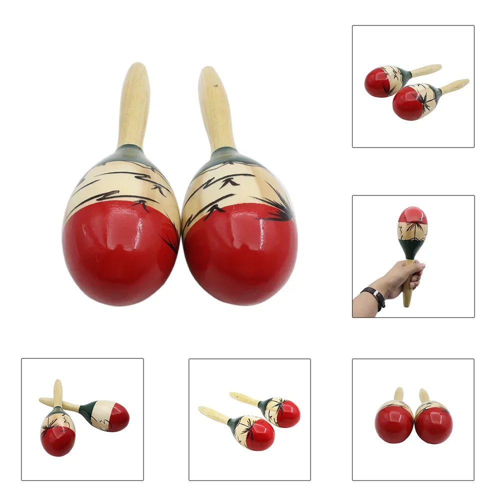 1Pair Wood Maracas Sand Hammer Wooden Tropical Party Percussion Shakers Sand Hammer Musical Party Child Shaker Toy Gifts