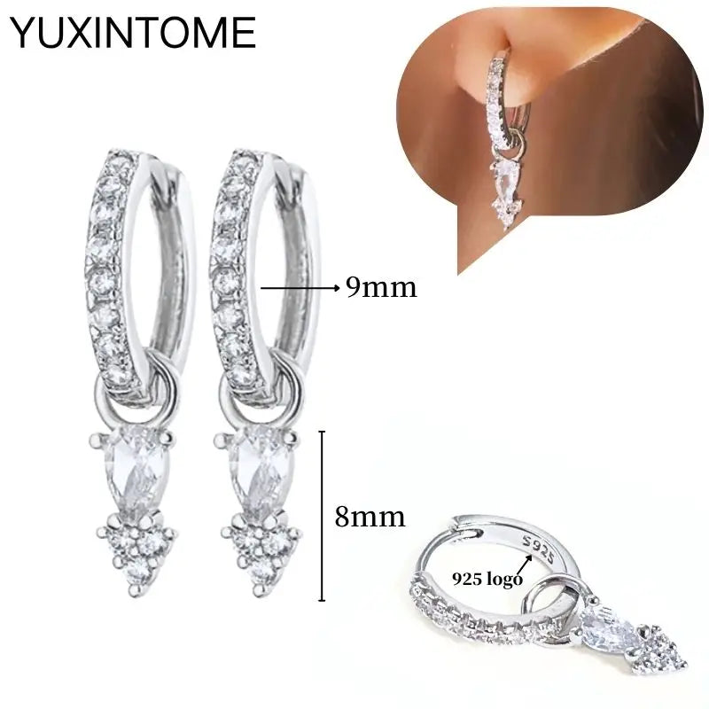 925 Sterling Silver Ear Needle Fashion Hoop Earrings White Crystal Luxury Women's Silver Earrings Wedding Women's Jewelry Gift