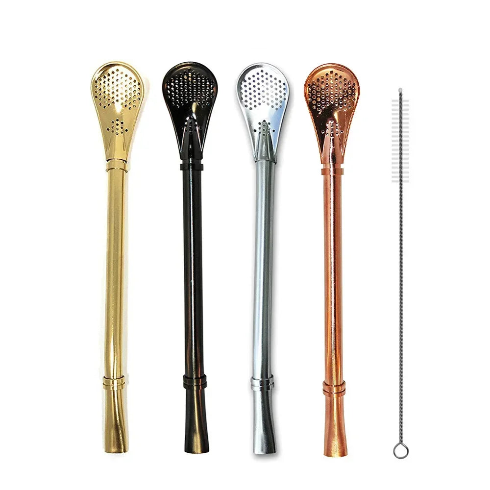 4pcs Yerba Mate Straw Filter +1 Brush Reusable 304 Stainless Steel Bombilla Drinking Straw Metal Tea Tools Bar Accessories