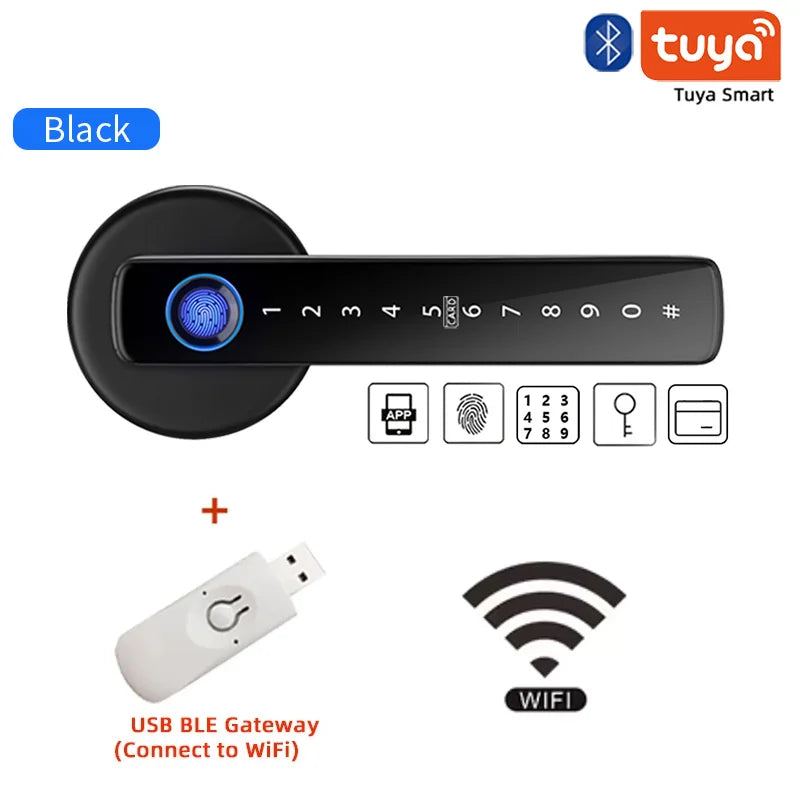XSDTS M5 Tuya BLE Fingerprint Door Lock Digital Electronic Lock with Password/Key/IC Card/ Smartlife/ Tuya APP Unlock
