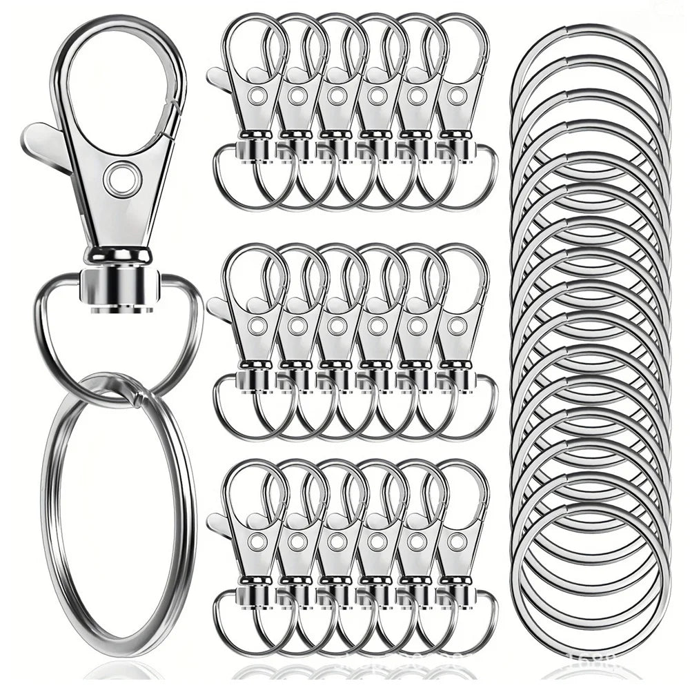 Swivel Clasps Lanyard Snap Hooks with 50pcs Key Rings 50pcs Clip Hooks Lobster Claw Clasps for Keychains Jewelry DIY Crafts