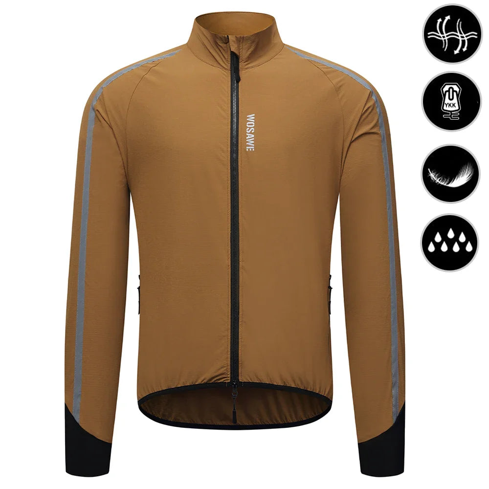 WOSAWE Men's Cycling Windbreaker Ultralight Reflective Windproof Jacket Men MTB Road Bike Wind Coat Long Sleeve Bicycle Clothing
