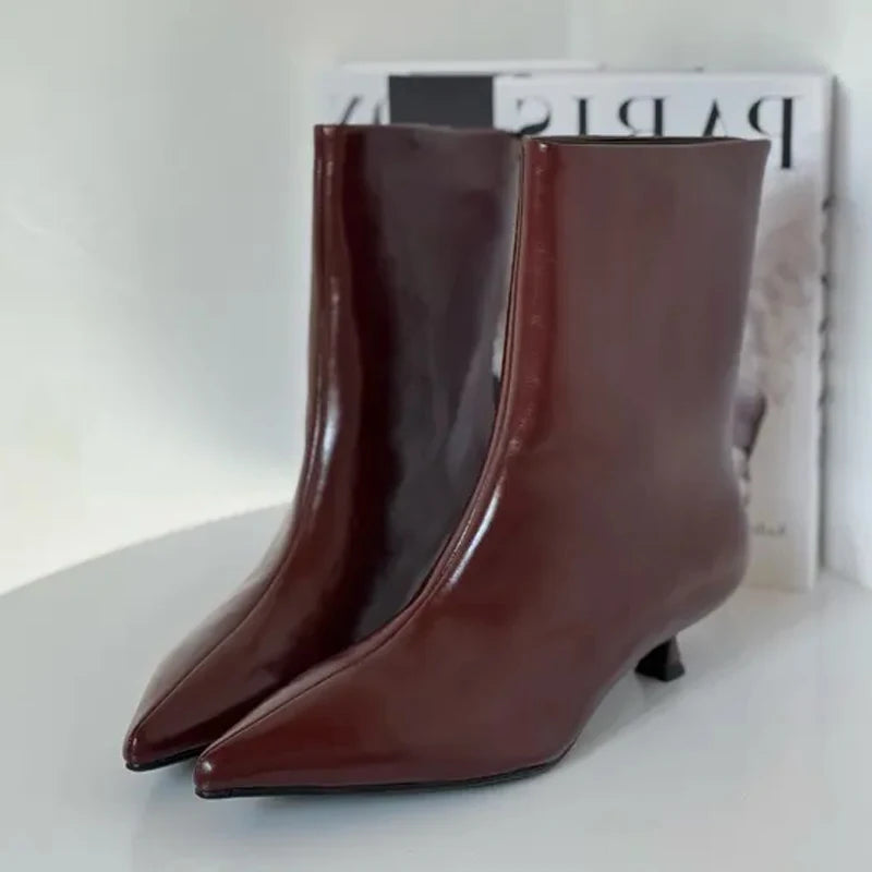 JOZHAMTA Size 34-43 Women Real Leather Ankle Boots Fashion Mid Heels Shoes For Winter Boots Pointy Office Lady Daily Dress Shoes