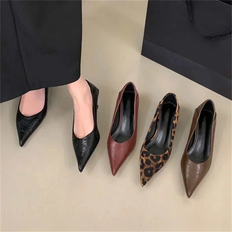 Eilyken Spring Design Leopard Print Woman Pumps Pointed Toe Thin Low Heels Elegant Party Female Shoes Zapatos De Mujer
