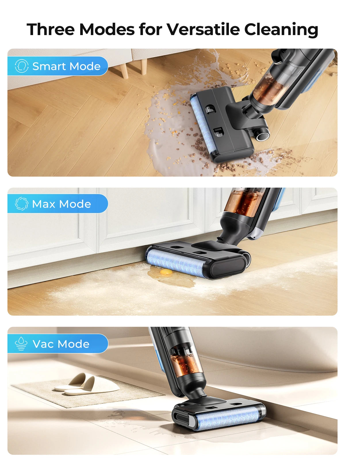 Laresar M3 Cordless Wet Dry Vacuum Cleaner Mop, Edge Cleaning 55min Auto Suction Floor Washer Self-Cleaning Smart Home Appliance