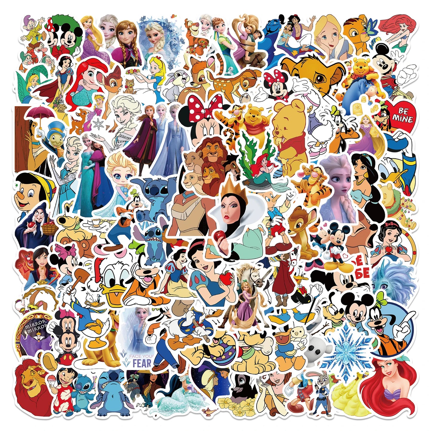 50/100pcs Cute Disney Cartoon Mixed Stickers Anna Mickey Graffiti Laptop Skateboard Phone Sticker Toys for Kids Anime Decals