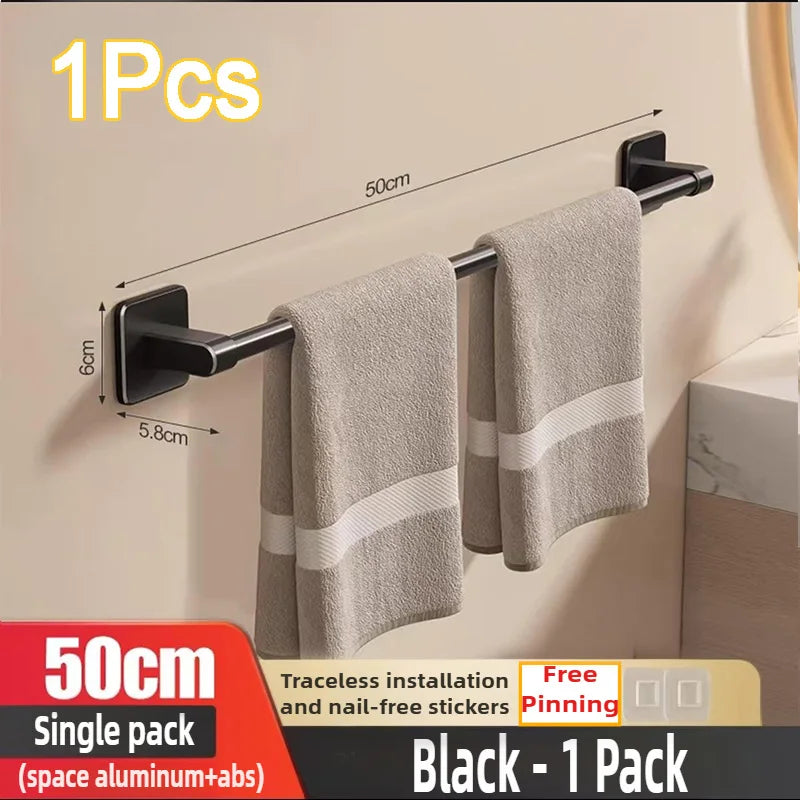 Wall Mounted Towel Rack Bathroom Storage Rack No Drilling Bathroom Horizontal Bar Towel Rack Kitchen Bathroom Accessories