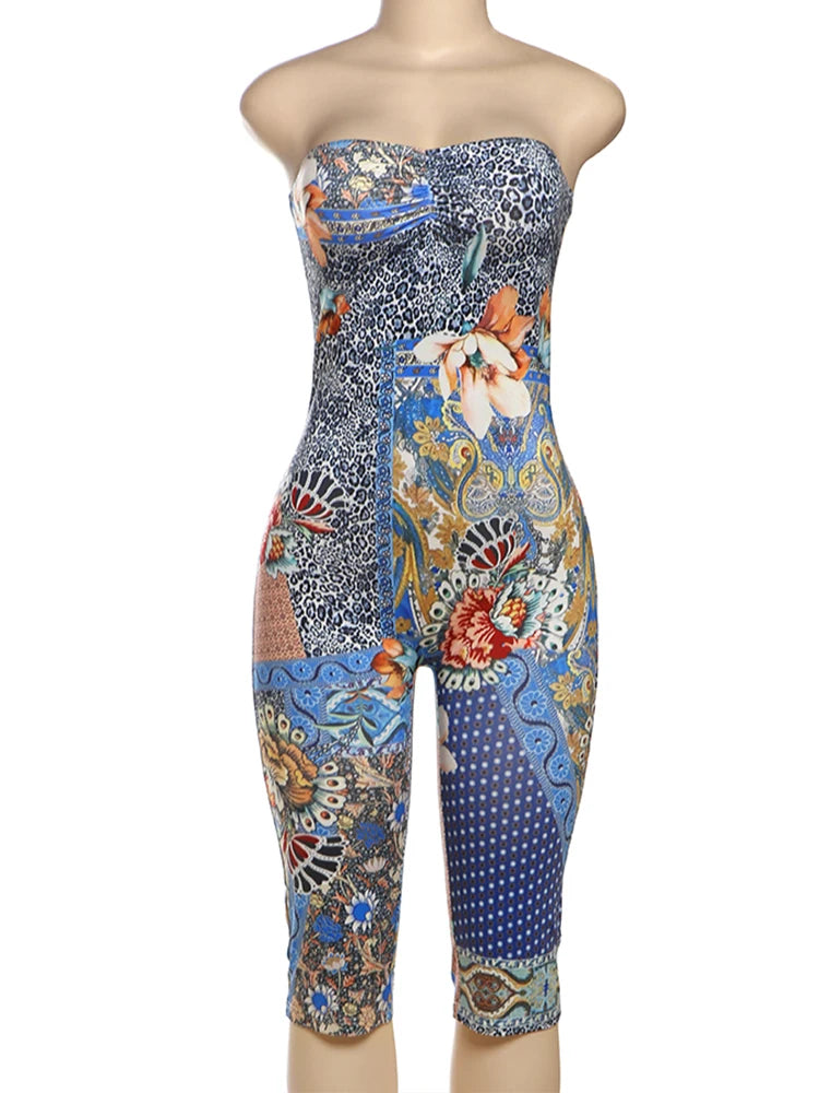 kliou Aesthetic Y2K Print Playsuits Fashion Women New Strapless Cleavage Body-shaping Rompers Female Trend Attractive One Piece