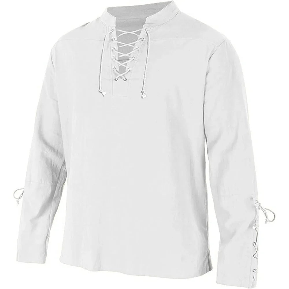 Men's Long Sleeve Shirts Lace Up V-neck Cuff Medieval Pirate Dress Up Streetwear Halloween Gothic Punk Style Men's Clothing