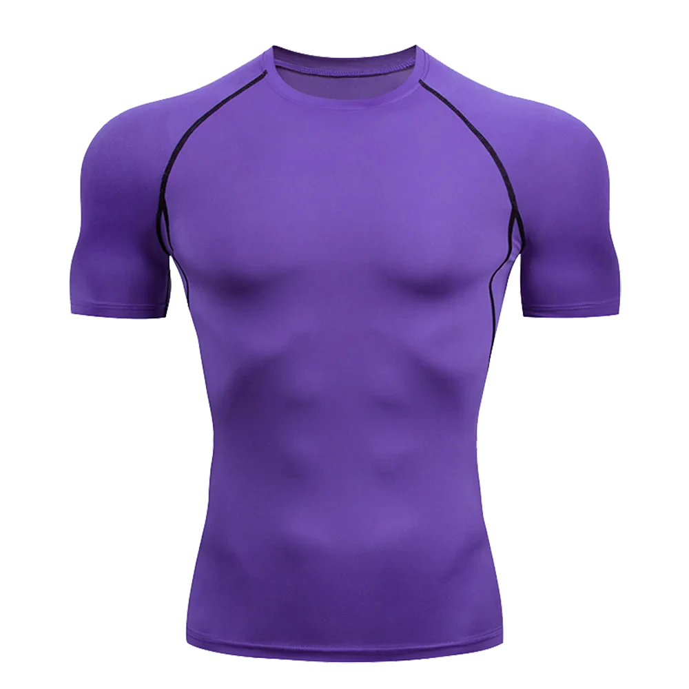 Men's Solid Color Short Sleeved T-shirt Compressed Quick Drying Breathable Training Suit Fitness Jujitsu Rashguard Top Gym Sport