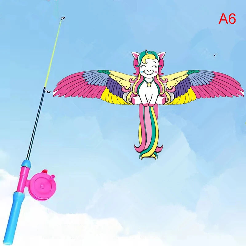 Cartoon Children Kite Mini Plastic Toys Kite + 40cm Hand Brake Fishing Rod Outdoor Fun Sports Toys Kites For Kids Gifts