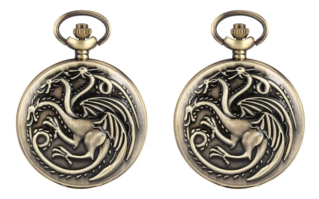 Three-headed Dragon Quartz pocket Watch Vintage Bronze Fire Monster necklace Vintage antique watch