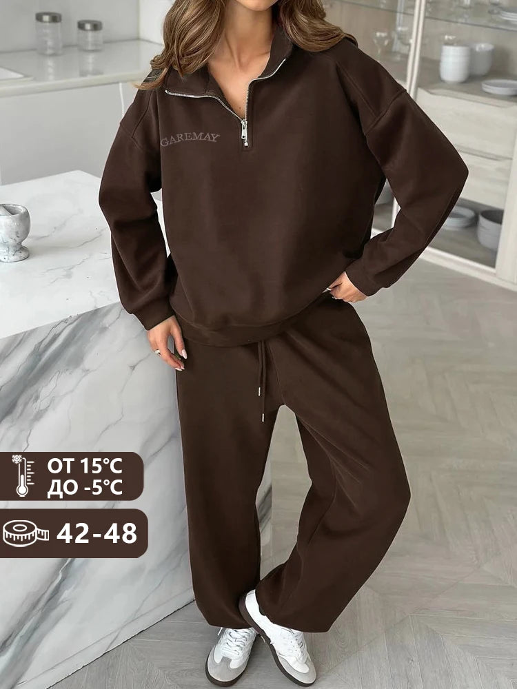 Spring Women's Tracksuit with Zipper Cotton Oversize Classic Pink Two Piece Set Women Casual Yellow Trouser Suits for Women