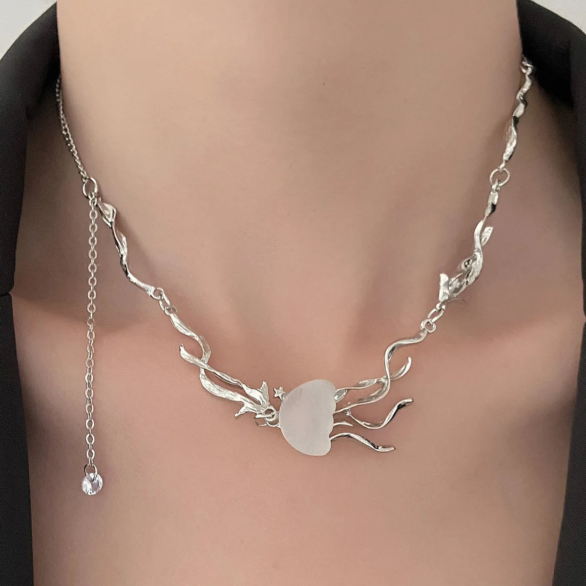 Personalized White Frosted Jellyfish Stud Earrings s925 Silver Needle Ocean Style Fashion Jewelry For Women Vacation