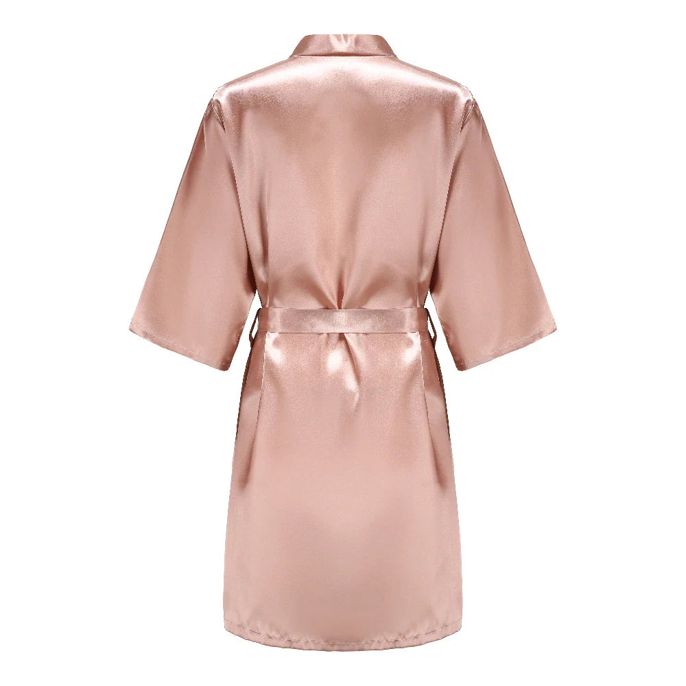 Rose Gold Satin Team Bride Bridesmaid Robe Wedding Bathrobe Gown Women Dressing Sleepwear Mother Maid of Honor Kimono