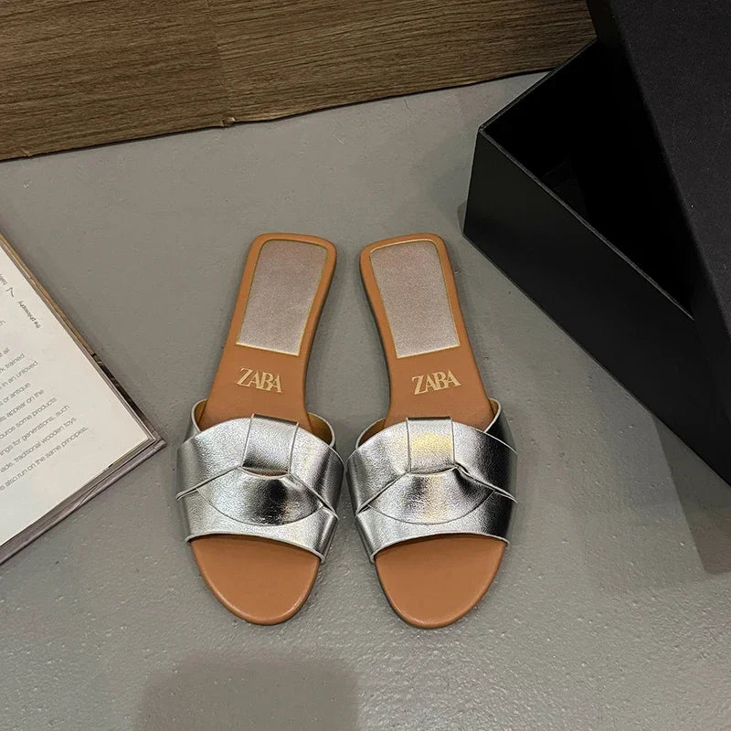 2025Summer New Style Women's Designer Brand Open Toe Flat Slippers Woven Comfortable Women's Shoes Casual Slippers Women's Shoes