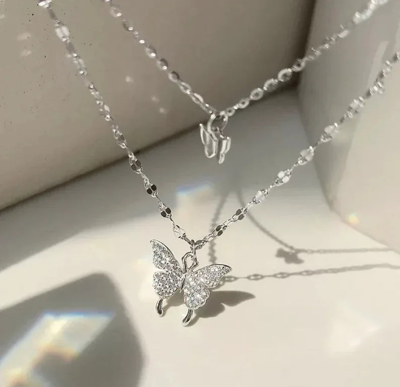 Y2K Crystal Butterfly Pendant Necklace Women Light Luxury Egirl Punk Heart Grunge Clavicle Chain Fashion Jewelry Party Gift 2023