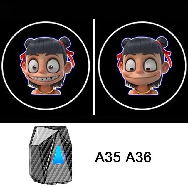 Novelty Cartoon Car Light Wireless Dynamic Projector LED Car Door Lamp Children Animetion Atmosphere Decor Light Warning Welcome