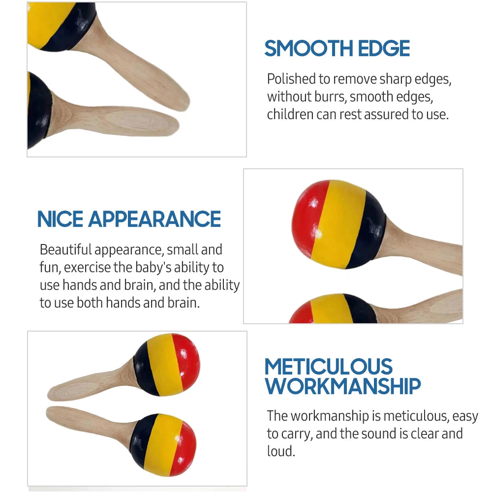 1 Pair Wooden Maracas Sand Hammer Rumba Shakers Rattles Sand Hammer Percussion Instrument Musical Toy for Kid Children Games