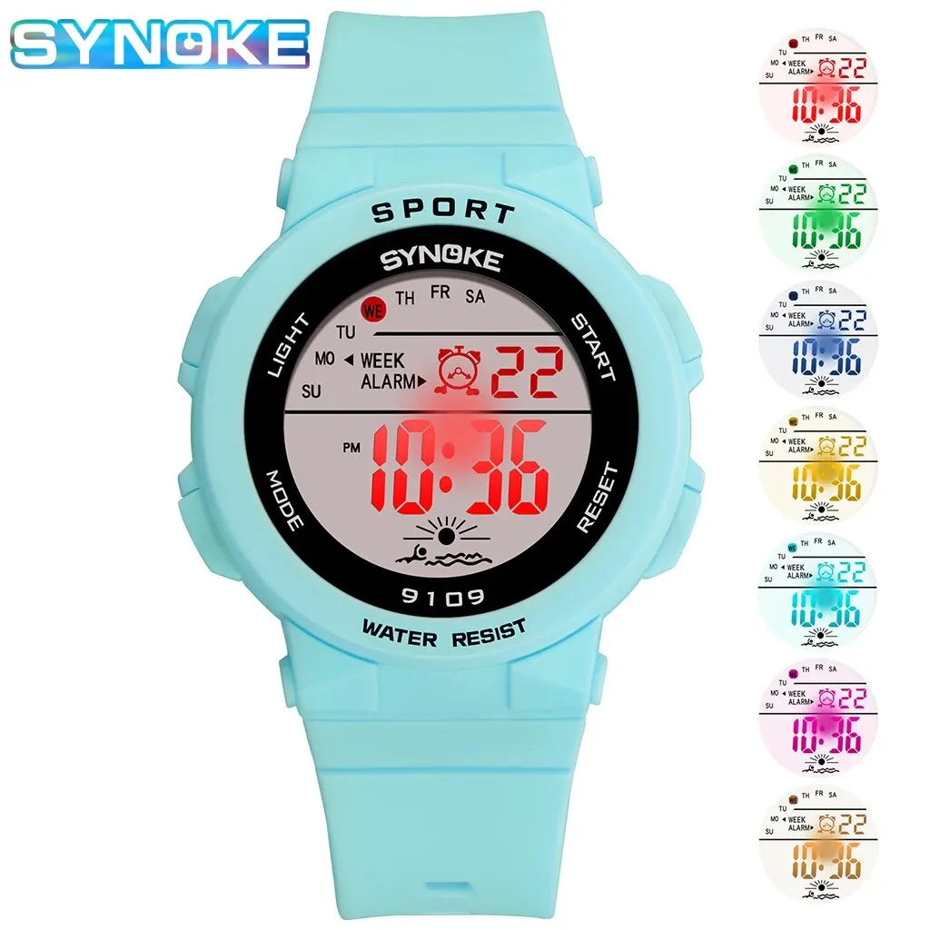 SYNOKE Student Sport Watches For Kids Colorful Electronic Watches 50M Waterproof Clock Children Digital Watch For Boys Girls