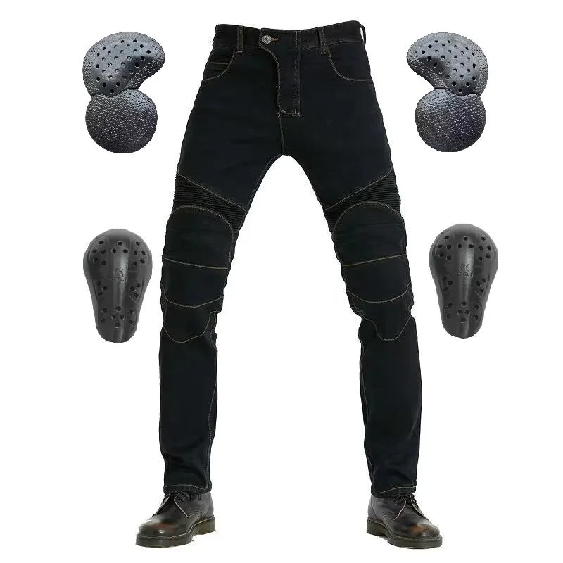 Men Jeans Embroidery Motorcycle Pants Pantalon Motocross Belt Protective Gear option Motorcycle Driver License Test Motos Jeans