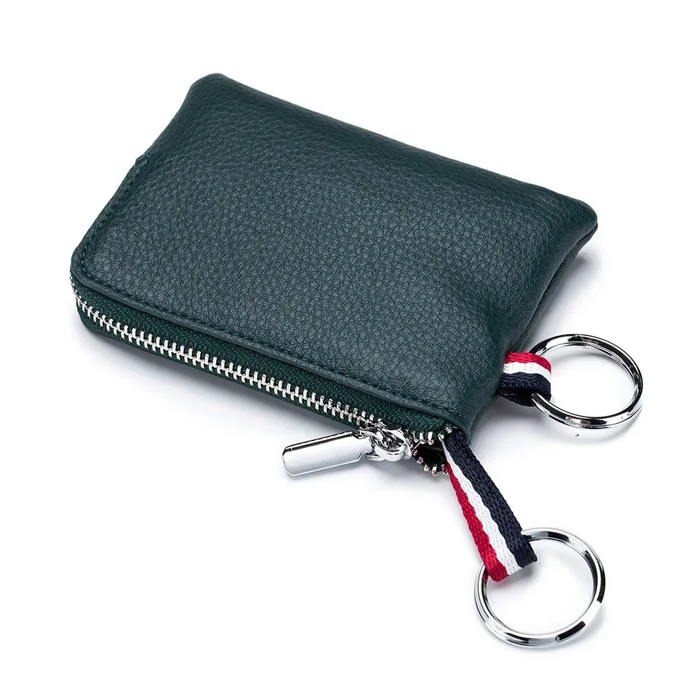 Genuine Leather Coin Purse Mini Ultra-thin Small Zipper Cute Wallet Soft Cowhide Leather Driver's License Key Bag Card Holder
