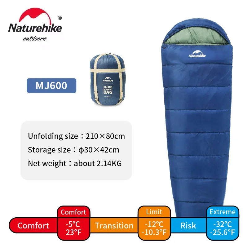 Naturehike Sleeping Bag MJ300 -1?? Lightweight MJ600 -12?? Mummy Sleeping Bag Outdoor Camping Cotton Winter Sleeping Bag