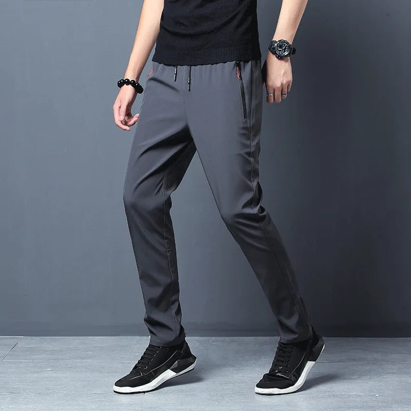 Men's pants 2025 summer new black gray thin business casual pants outdoor elastic breathable straight leg sports pants