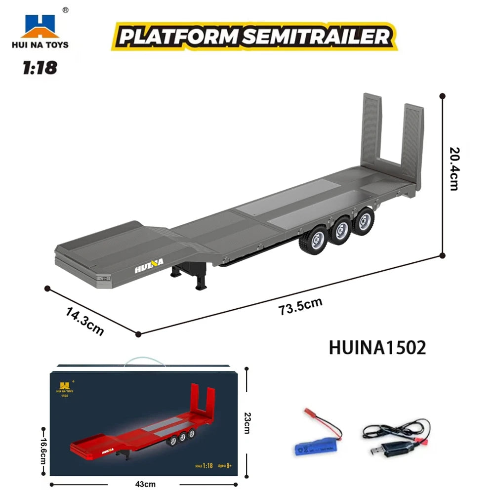 HUINA 1/18 19CH RC Truck 1501 770S Scania Alloy Tractor 2.4G Remote Control Engineering Trailer Truck with Light and Sound Toys