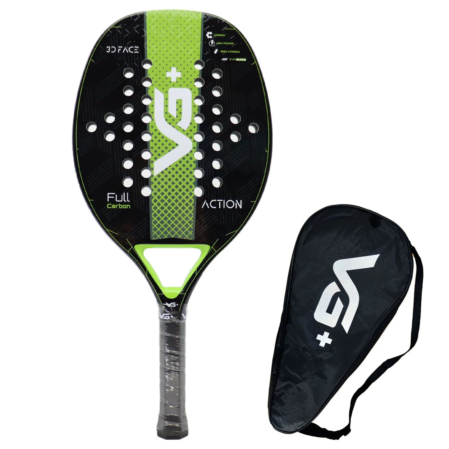 Beach Tennis Racket Kevlar/12K/Carbon with Shiny 3D Surface Non-slip Grip Handle for Beach Sports and Practie with Cover Bag