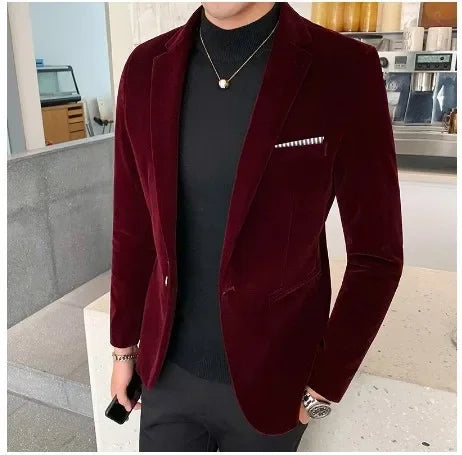 Mens Blazer Men's Fashion Business Corduroy Shirt Gentleman British Style Casual Slim-fit Wedding Work Mens Blazer Jacket 5XL