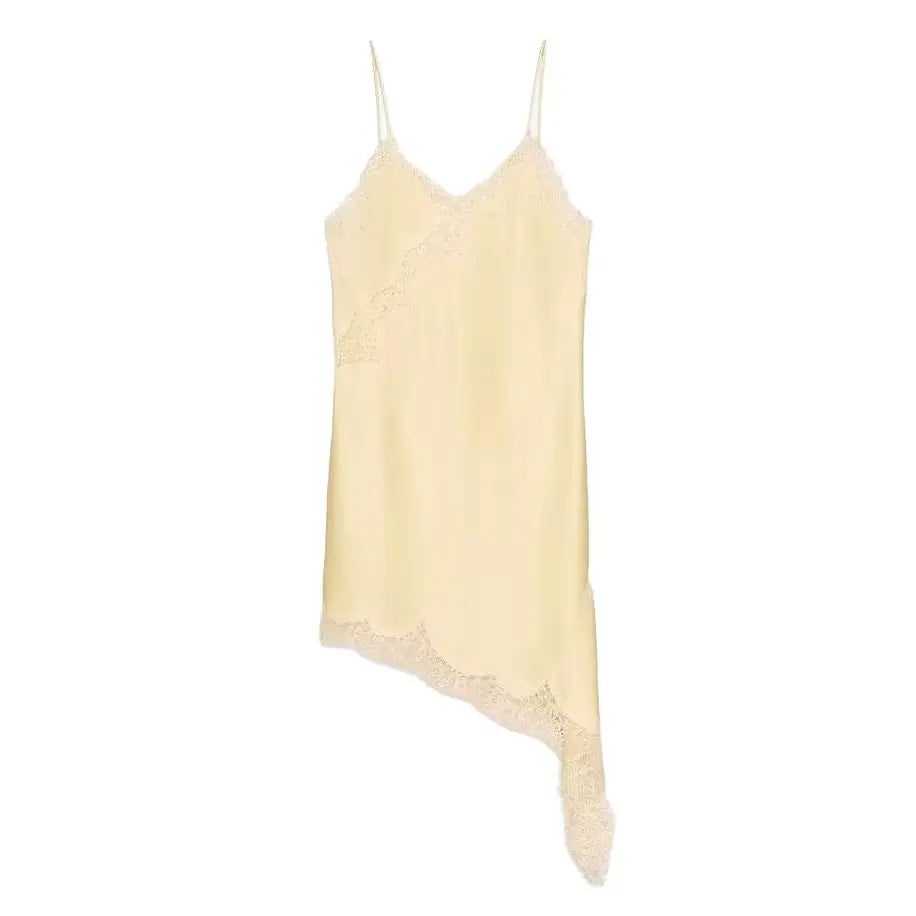 TFMLN Women Sexy Lace Splicing Dresses Summer Solid Sleeveless Asymmetry Dress Backless Slim Women's Party Sling Mini Dress