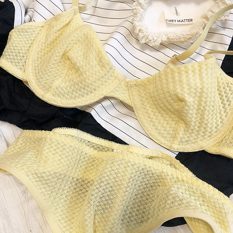 Summer 6 Color Women Underwear Sexy French Bralette Push Up Bra Set Ultra Thin Thread Fabric Breathable Lingerie With Thong Sets